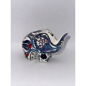 Vintage La Maison Ottomane Hand Painted Floral Ceramic Elephant Figurine